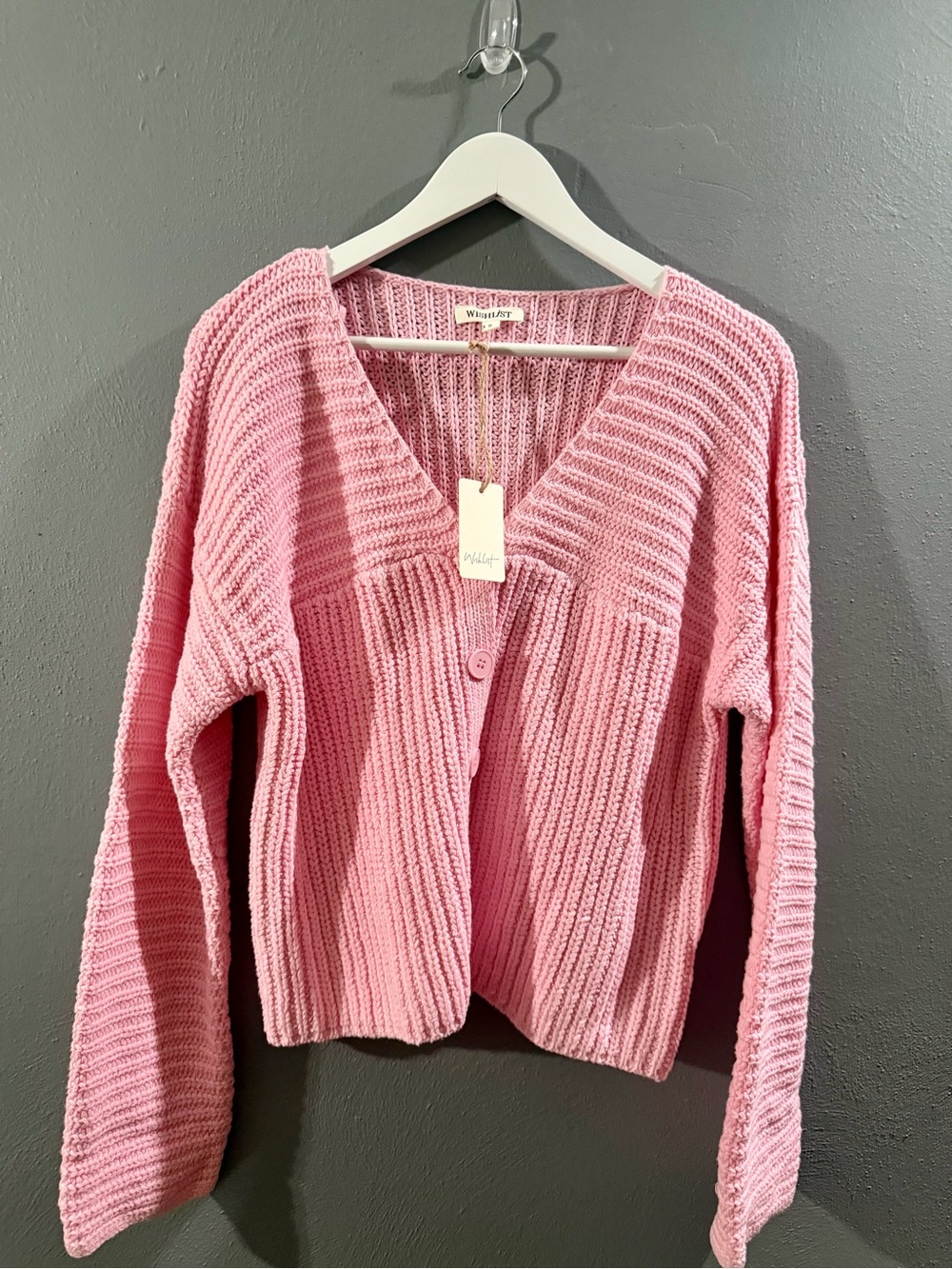 Wishlist Pink Ribbed V-Neck Button Cardigan